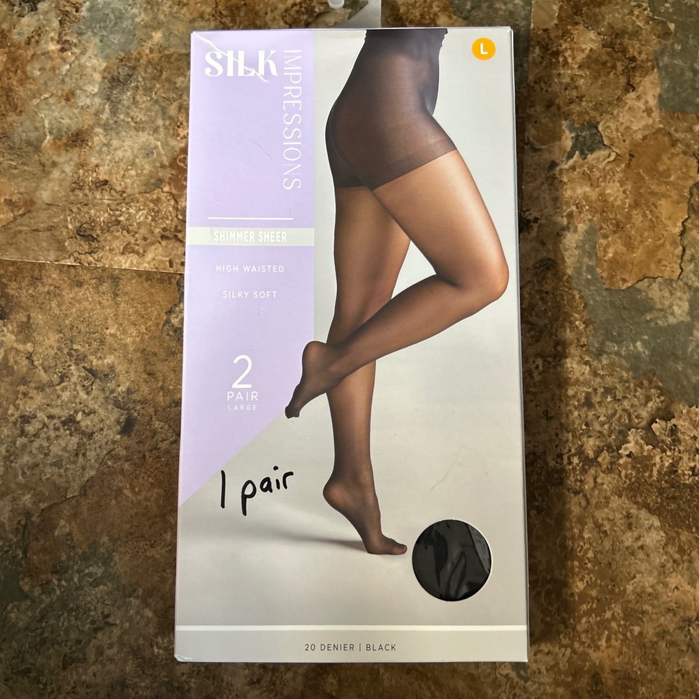 Silk Impressions Sheer Shimmer Tights Womens Size Size Large Black High Waist